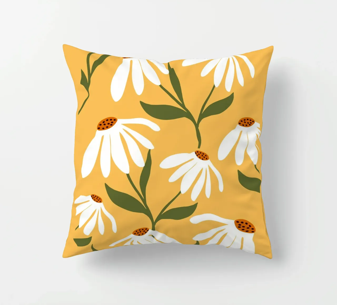 Gänseblümchen Kunst – Retro Botanisches Design Kissen von Whole©