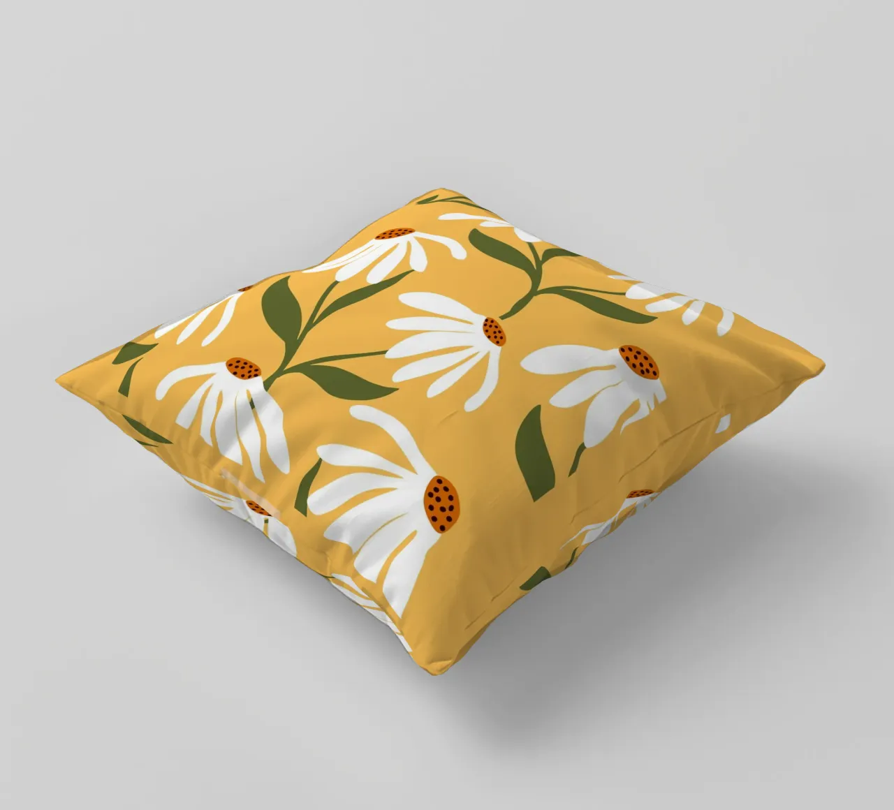 Gänseblümchen Kunst – Retro Botanisches Design Kissen von Whole©
