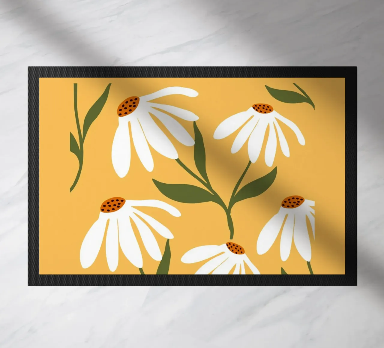 Gänseblümchen Kunst – Retro Botanisches Design Fußmatte von Whole©