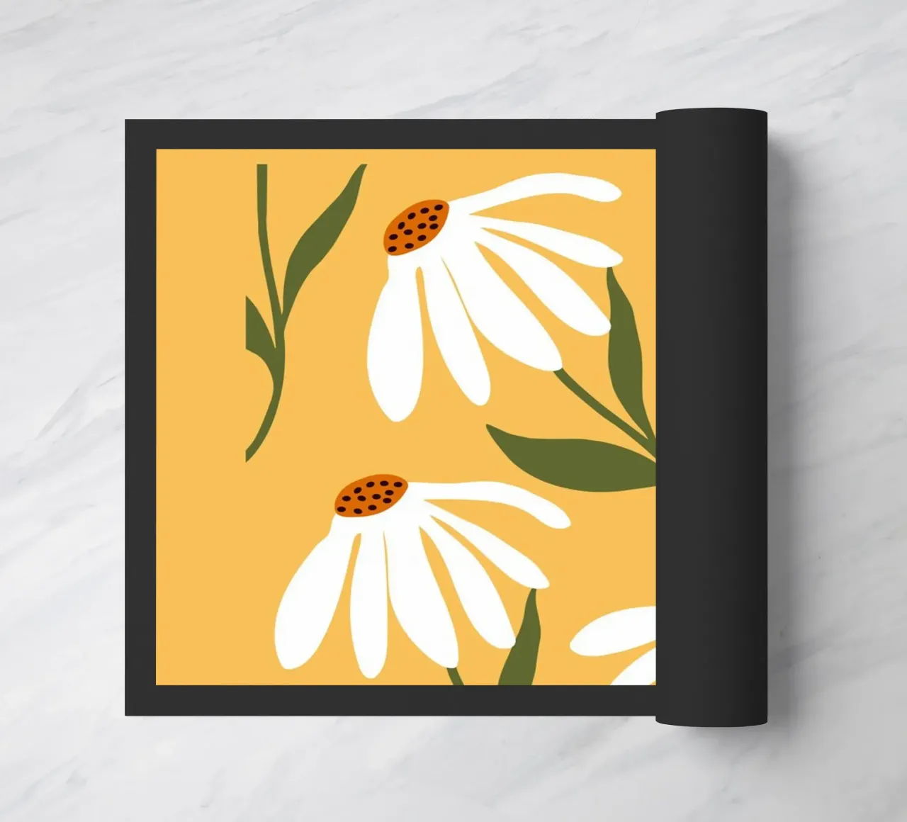 Gänseblümchen Kunst – Retro Botanisches Design Fußmatte von Whole©