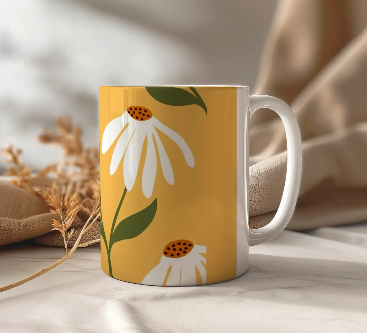 Daisy Art - Diseño botánico retro taza de cerámica de Whole©