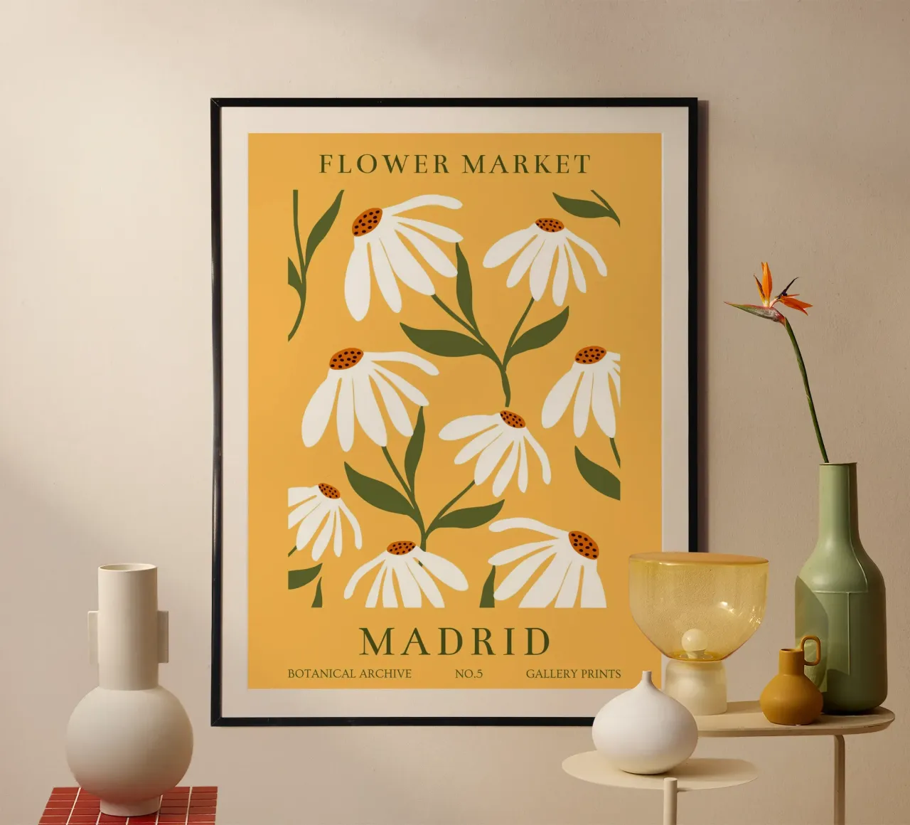 Gänseblümchen Kunst – Retro Botanisches Design Hahnemühle von Whole©