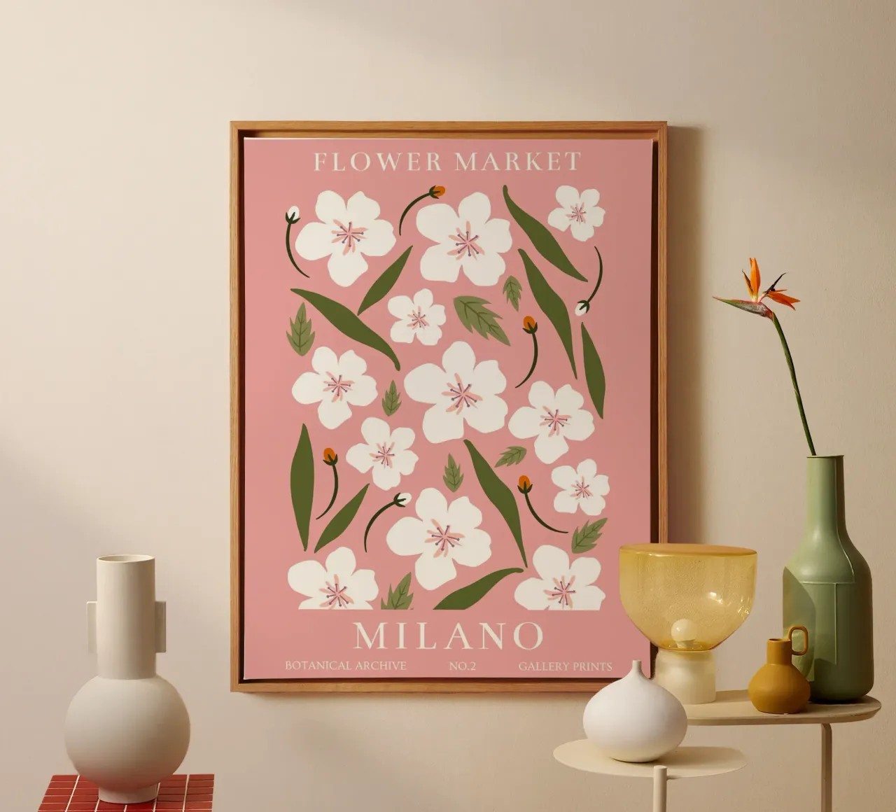 Gevoelige bloemenposters - Botanische vintage kunst canvas met Baklijst van Whole©