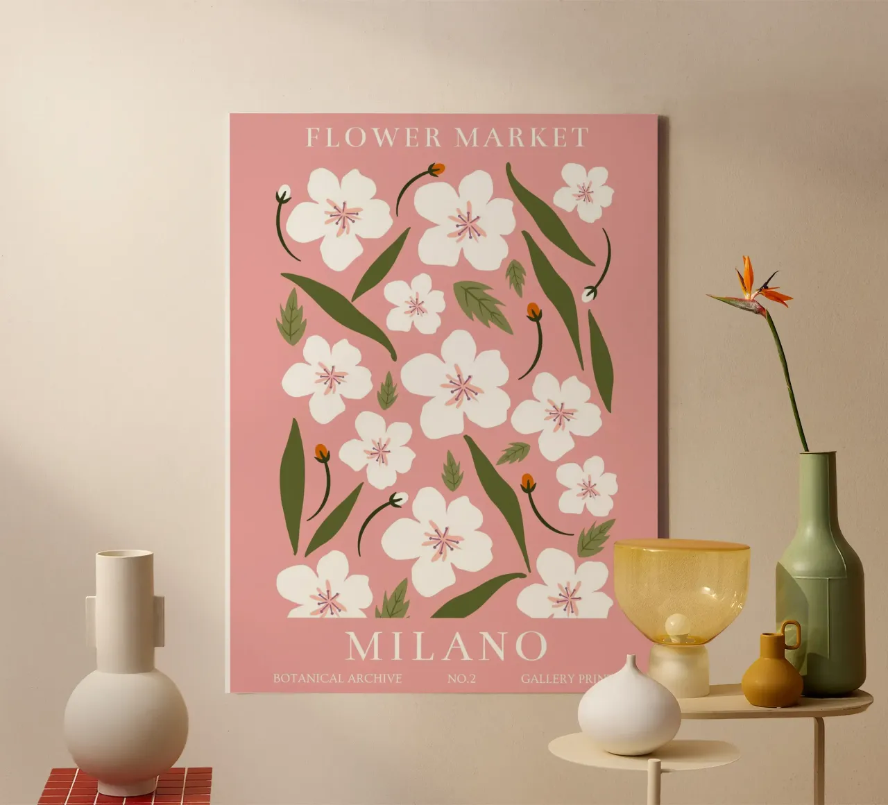 Gevoelige bloemenposters - Botanische vintage kunst canvas met Baklijst van Whole©