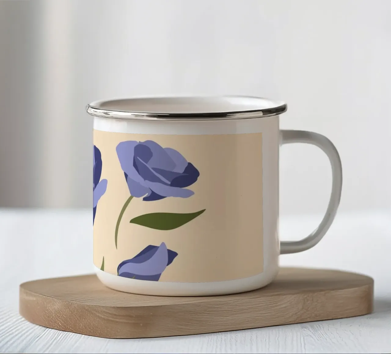 Blauwe rozen - Elegant botanisch ontwerp emaille mok van Whole©