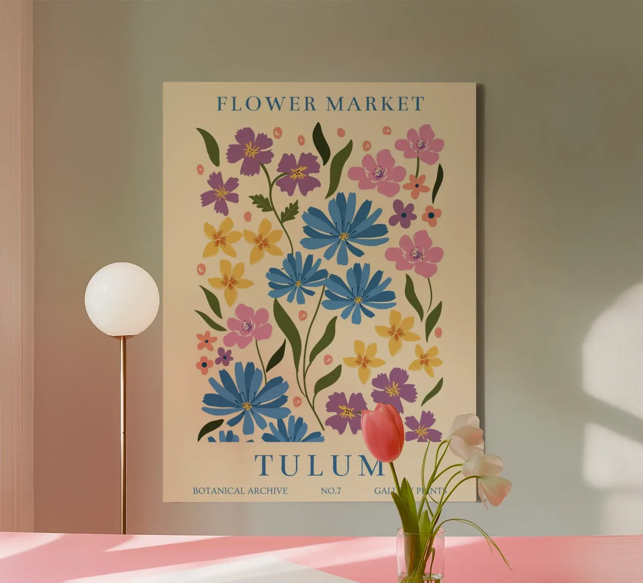 Kleurrijk bloemenpatroon - Bloemen vintage kunst canvas met Baklijst van Whole©