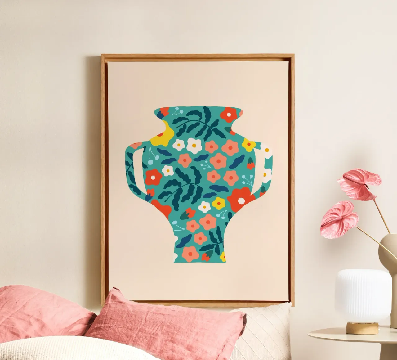 Bloemenvazen kunstdruk canvas met Baklijst van Whole©