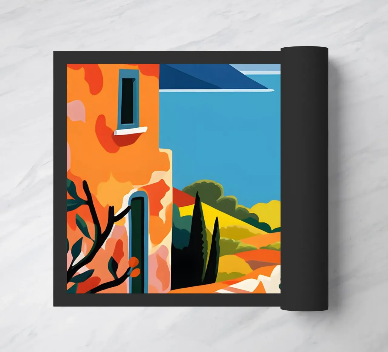 Mediterranean landscape art print doormat by Whole©