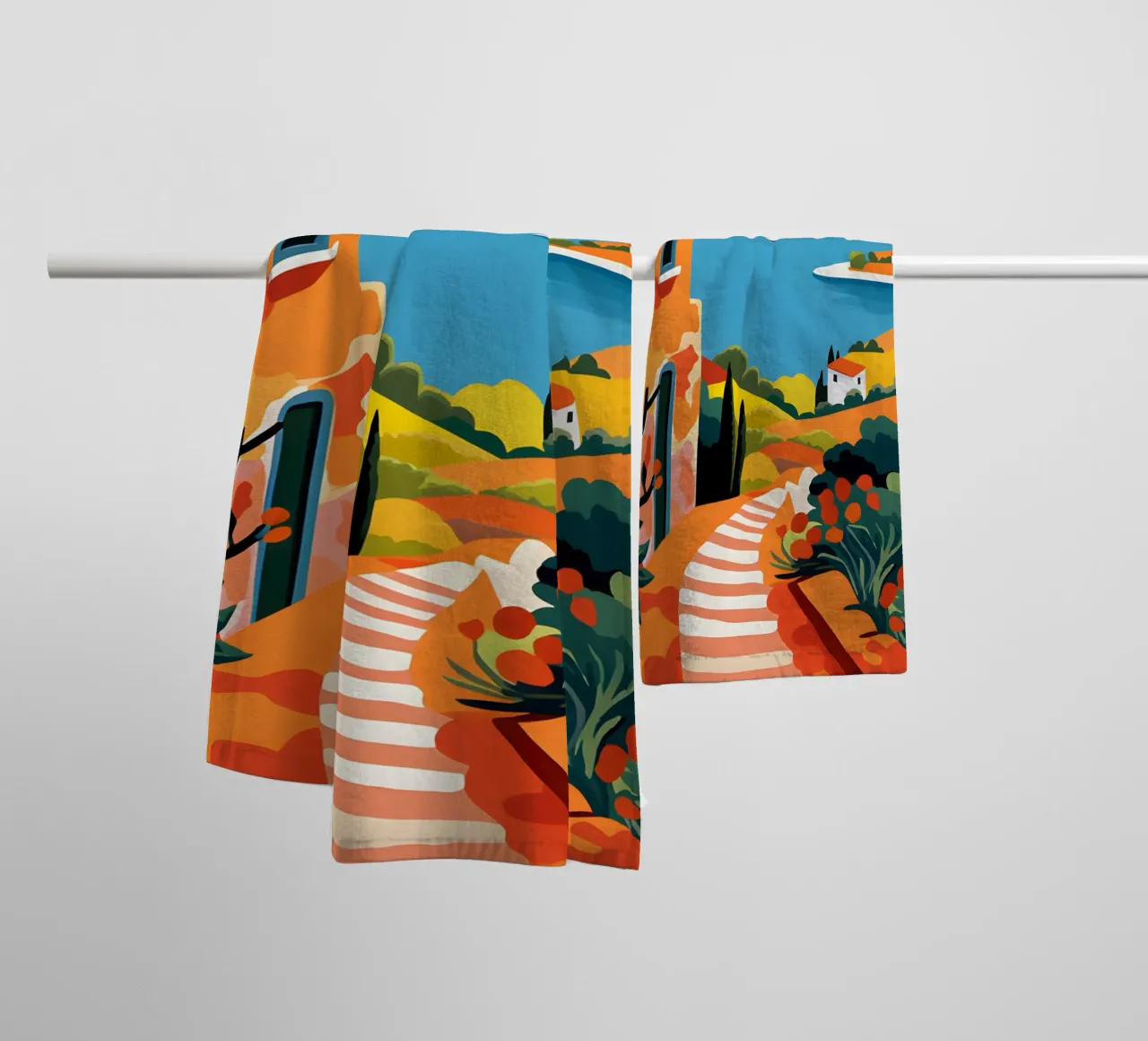 Mediterranean landscape art print towel by Whole©