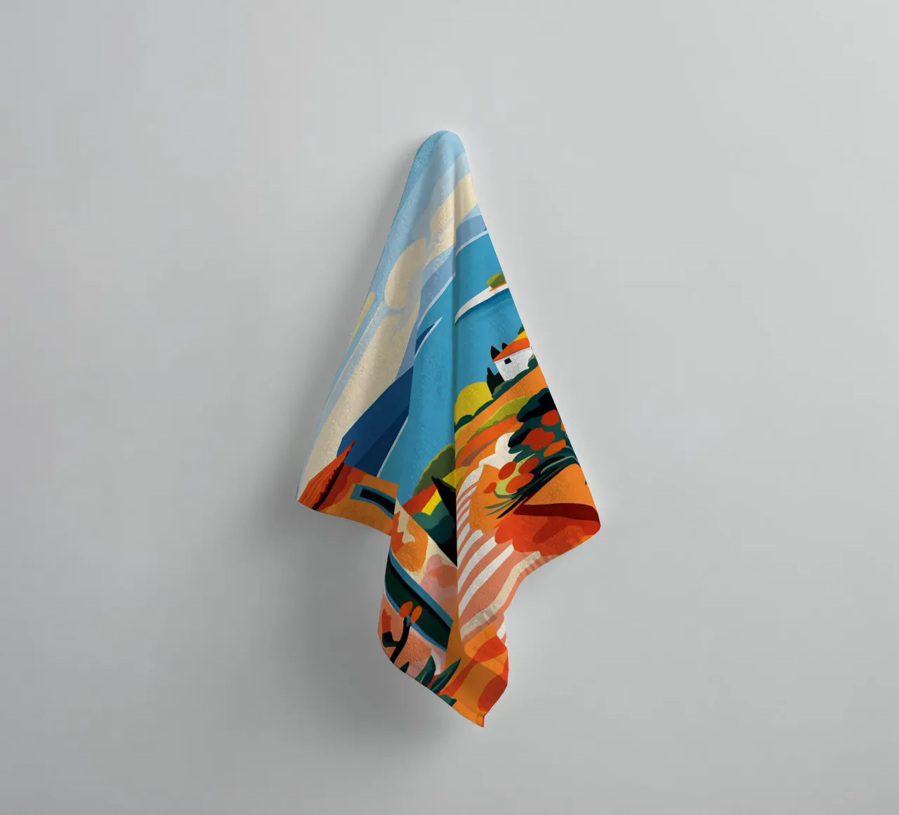 Mediterranean landscape art print towel by Whole©
