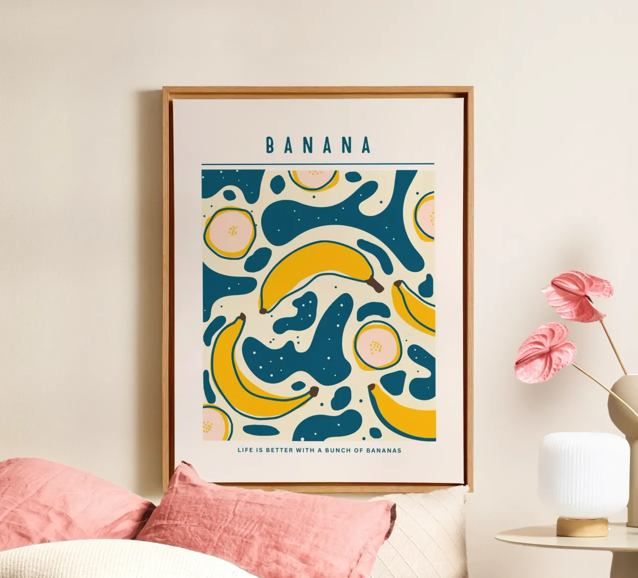 Banaan Pop Art Ontwerp canvas met Baklijst van Whole©