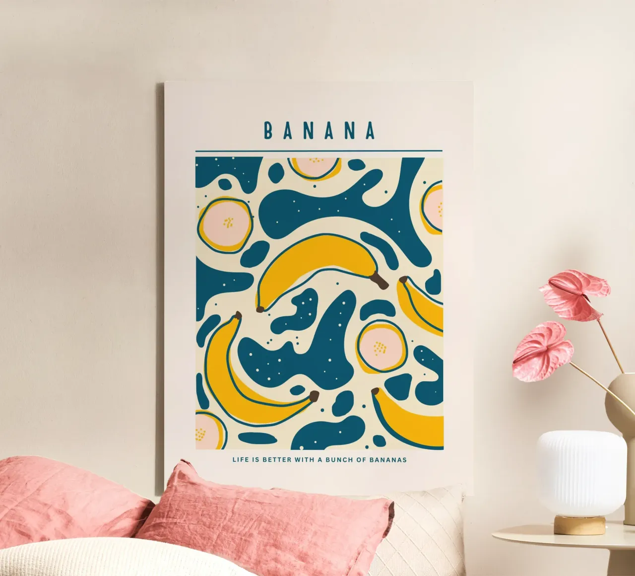 Banaan Pop Art Ontwerp canvas met Baklijst van Whole©