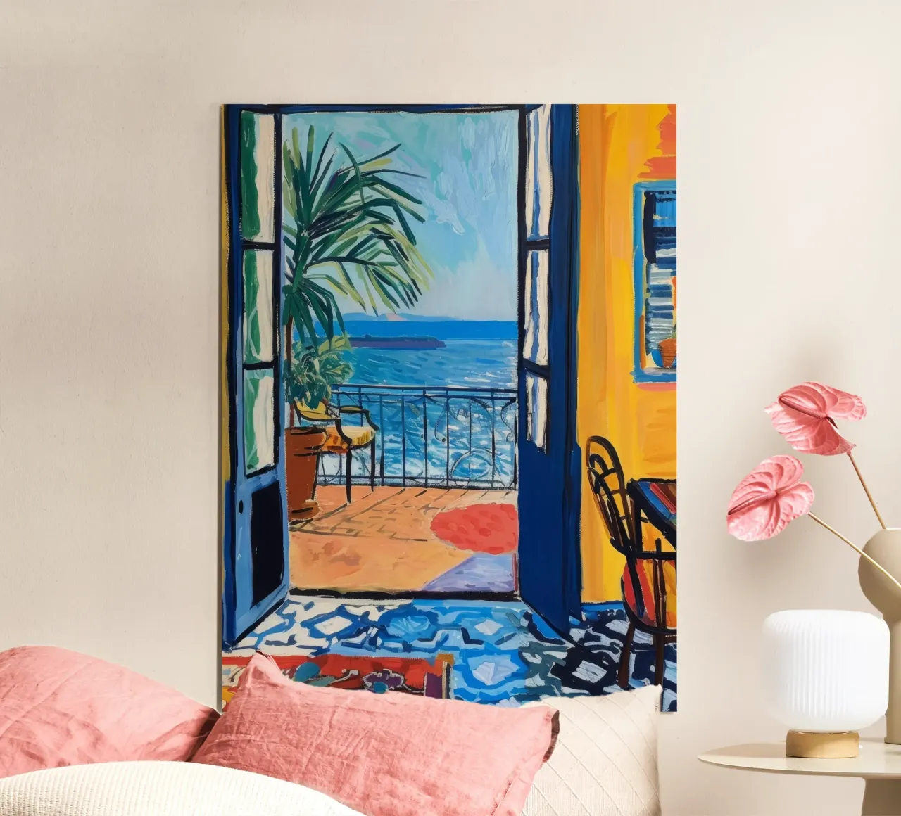 Vue sur la mer Terrasse Art poster avec cadre en bois de Whole©