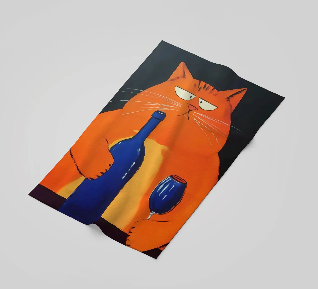 Gatto rosso con vino telo mare da IamHomeStudio