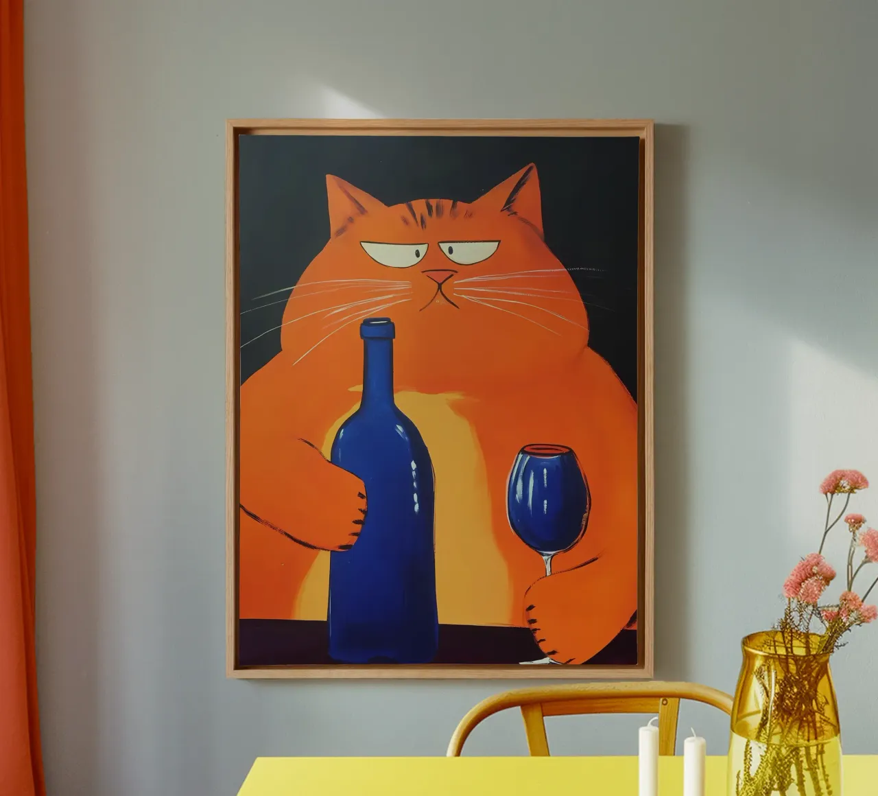 Red Cat with Wine canvas by IamHomeStudio