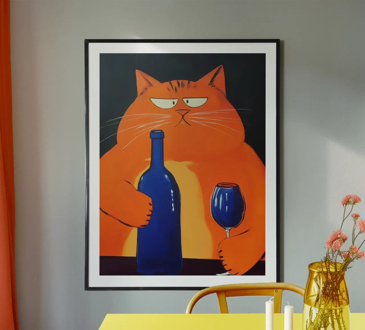 Gatto rosso con vino carta hahnemühle da IamHomeStudio