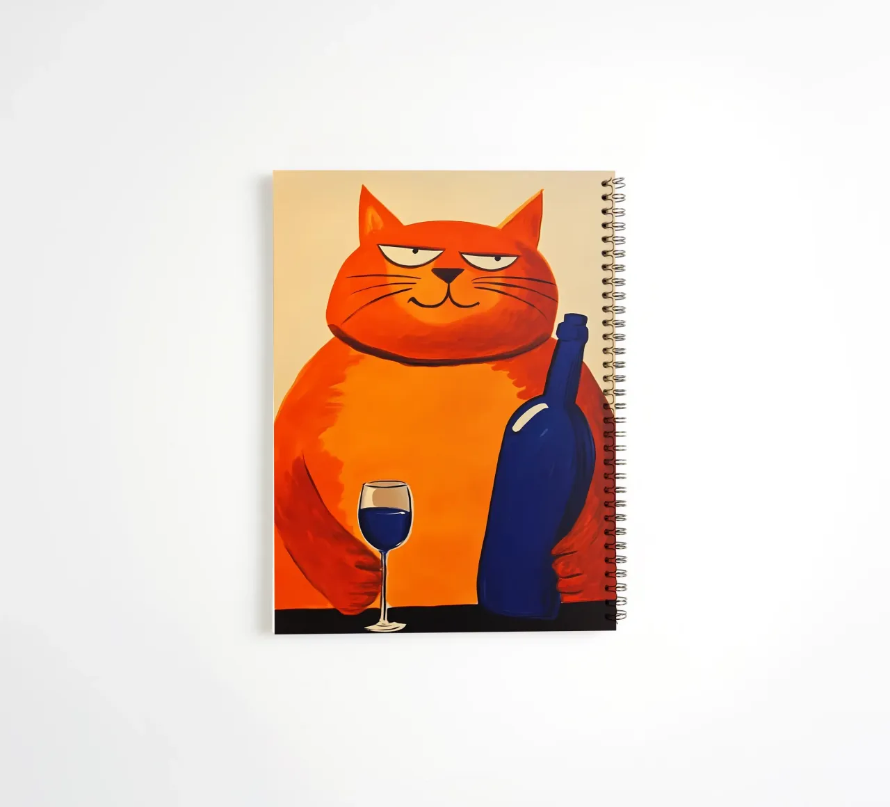 Red Cat with Wine 2 spiral notebook by IamHomeStudio