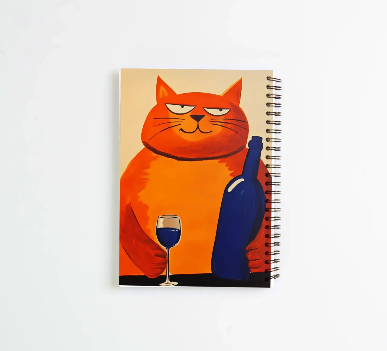 Red Cat with Wine 2 spiral notebook by IamHomeStudio