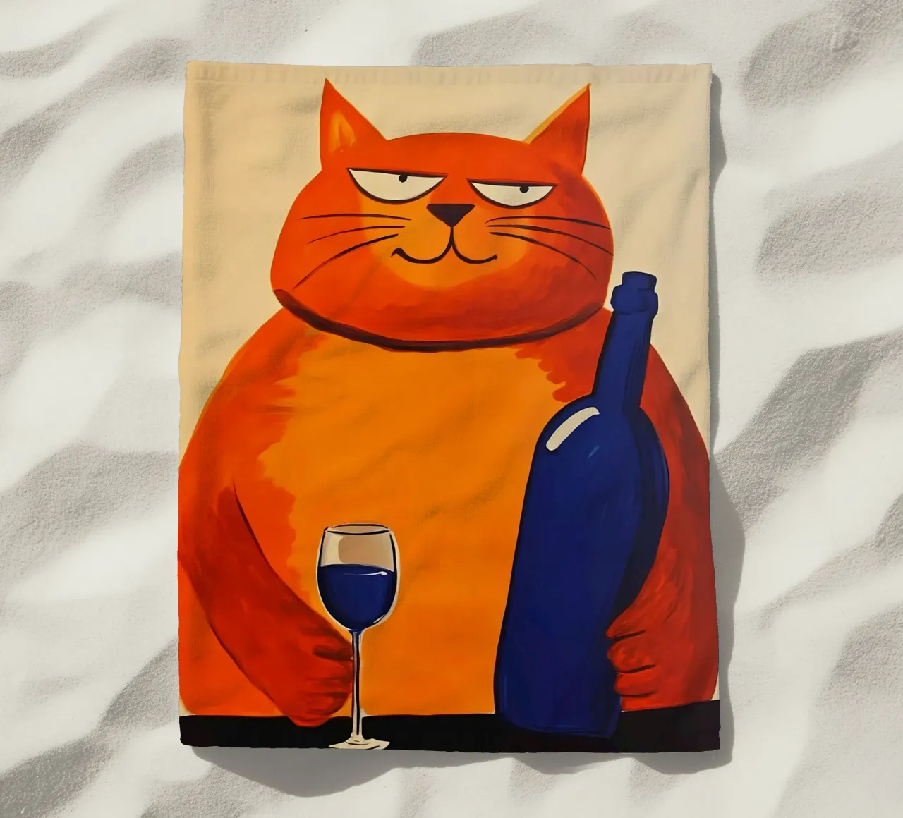 Red Cat with Wine 2 beach towel by IamHomeStudio