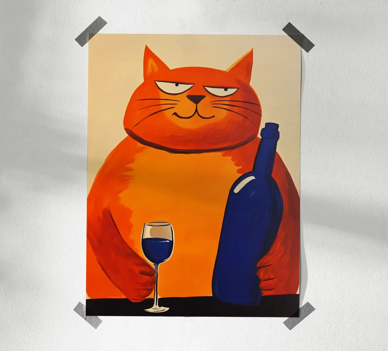 Gatto rosso con vino 2 carta hahnemühle da IamHomeStudio