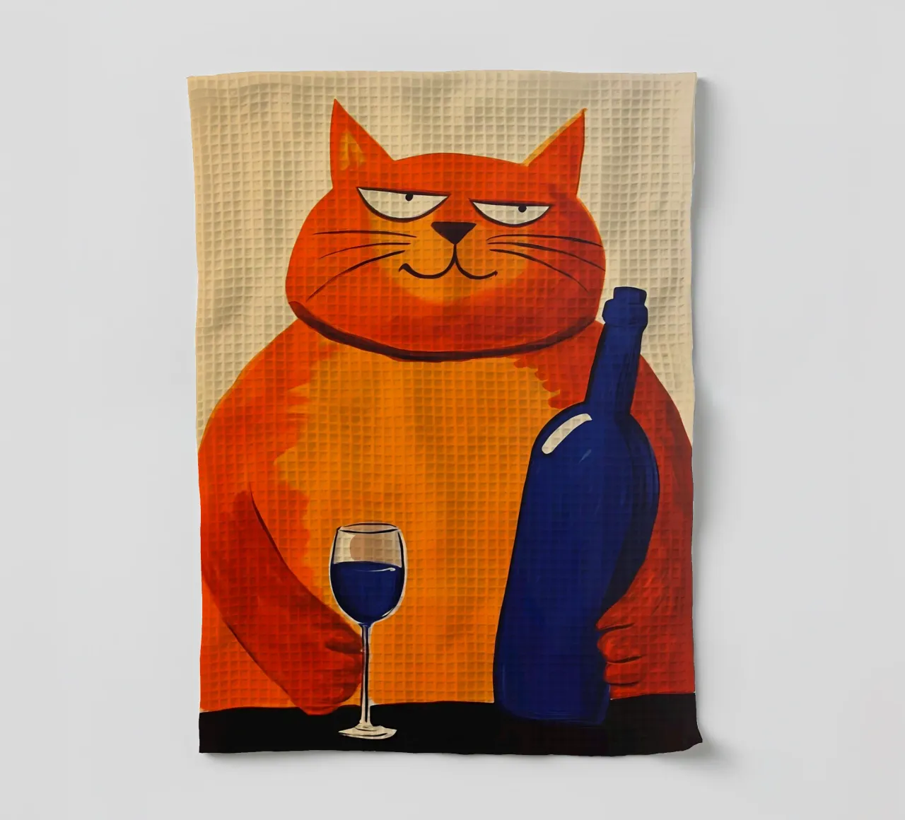 Gatto rosso con vino 2 canovaccio da cucina da IamHomeStudio