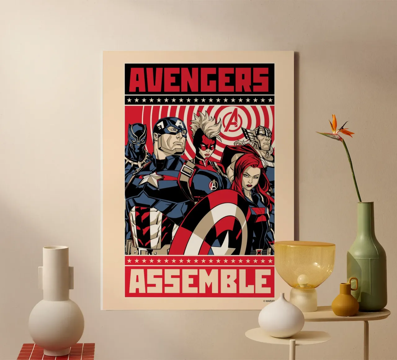 Rotes Avengers Essemble tela con Cornice a cassetta da MARVEL Designs by JUNIQE