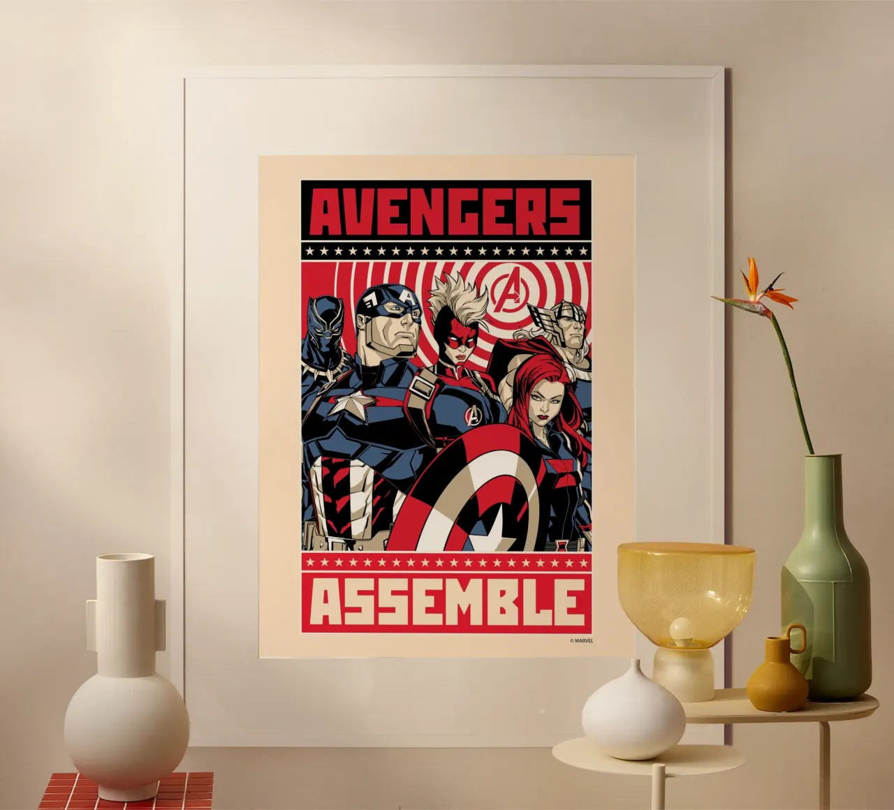 Rotes Avengers Essemble carta hahnemühle da MARVEL Designs by JUNIQE