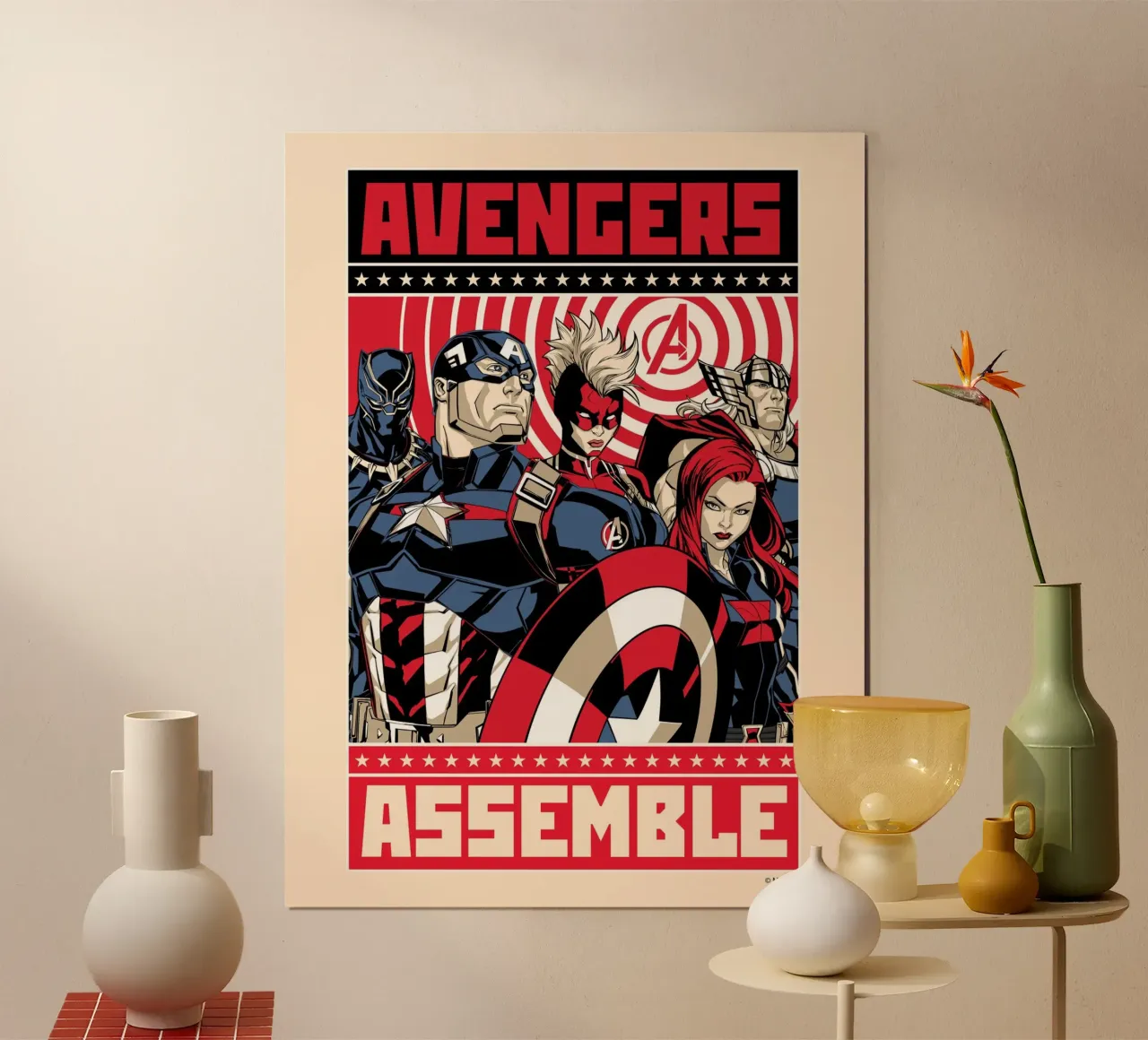 Rotes Avengers Essemble carta hahnemühle da MARVEL Designs by JUNIQE