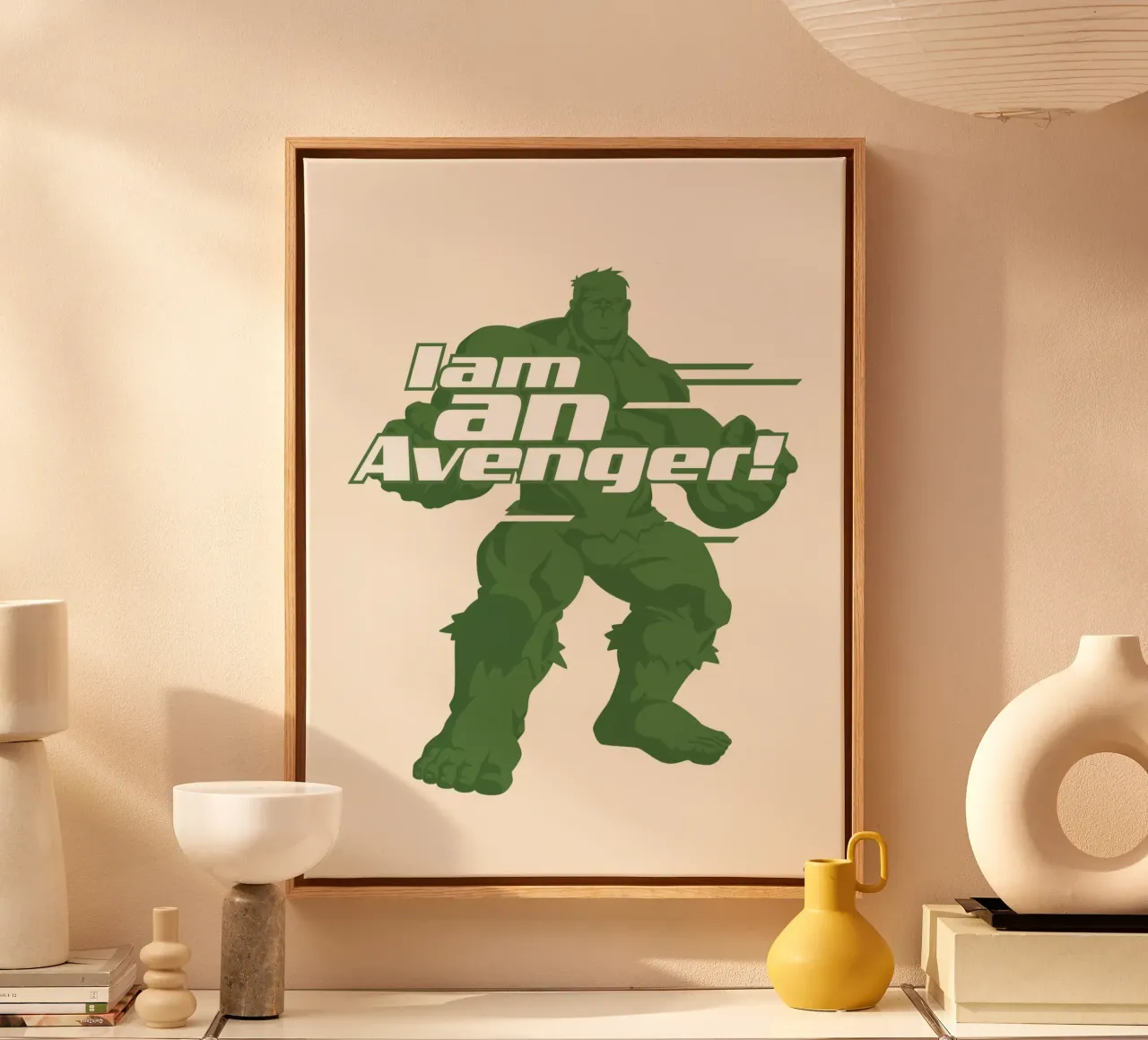 Hulk - I am an Avenger! tela con Cornice a cassetta da MARVEL Designs by JUNIQE