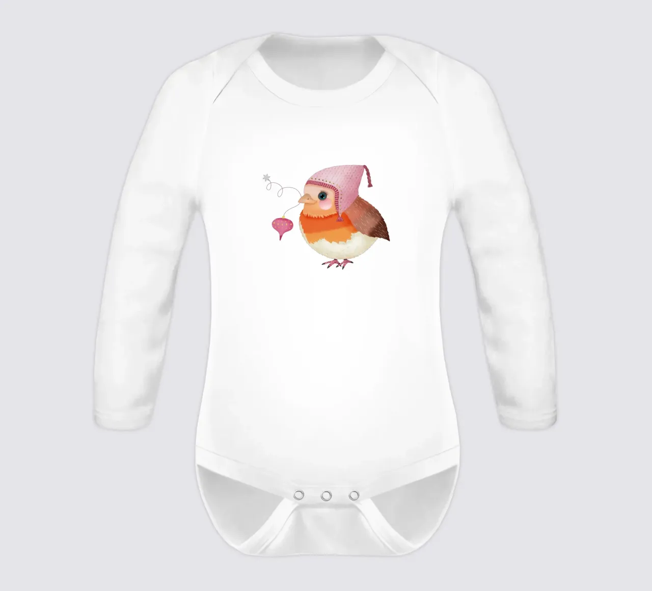 Little robin wishes you a Merry Christmas long-sleeve baby romper by CalliLetters