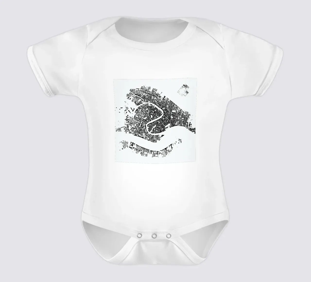 Venice White short-sleeve baby romper by Urban Maps