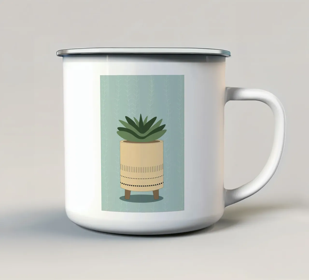 Pianta minimalista - Illustrazione di pianta in vaso Boho tazza in smalto da Whole©