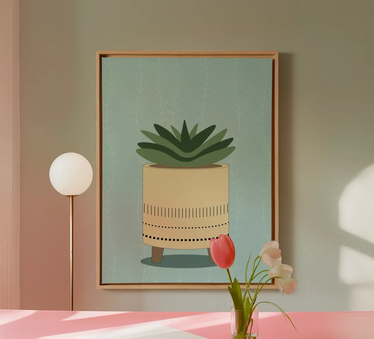 Pianta minimalista - Illustrazione di pianta in vaso Boho tela con Cornice a cassetta da Whole©