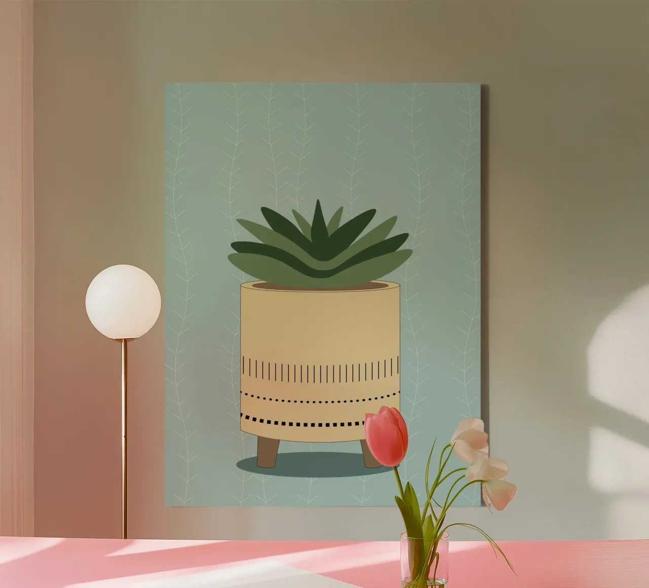 Pianta minimalista - Illustrazione di pianta in vaso Boho tela con Cornice a cassetta da Whole©