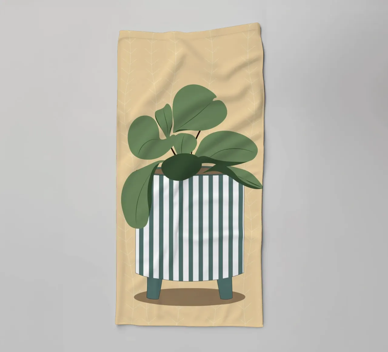 Arte vegetale bohémien - illustrazione di foglie e strisce asciugamano da bagno da Whole©