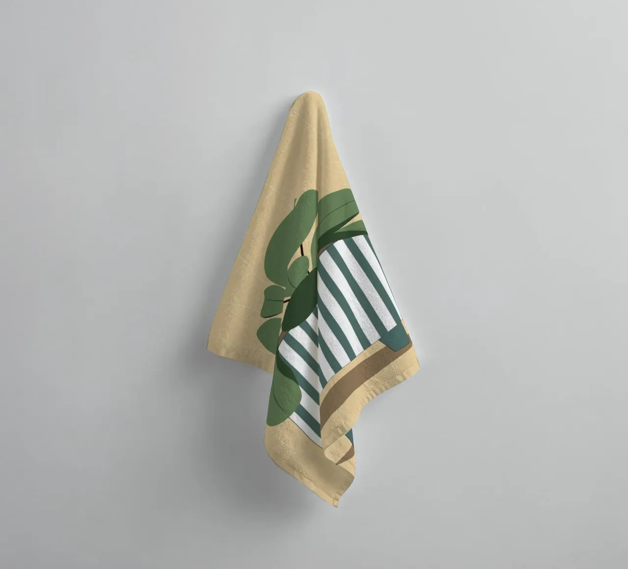 Arte vegetale bohémien - illustrazione di foglie e strisce asciugamano da bagno da Whole©