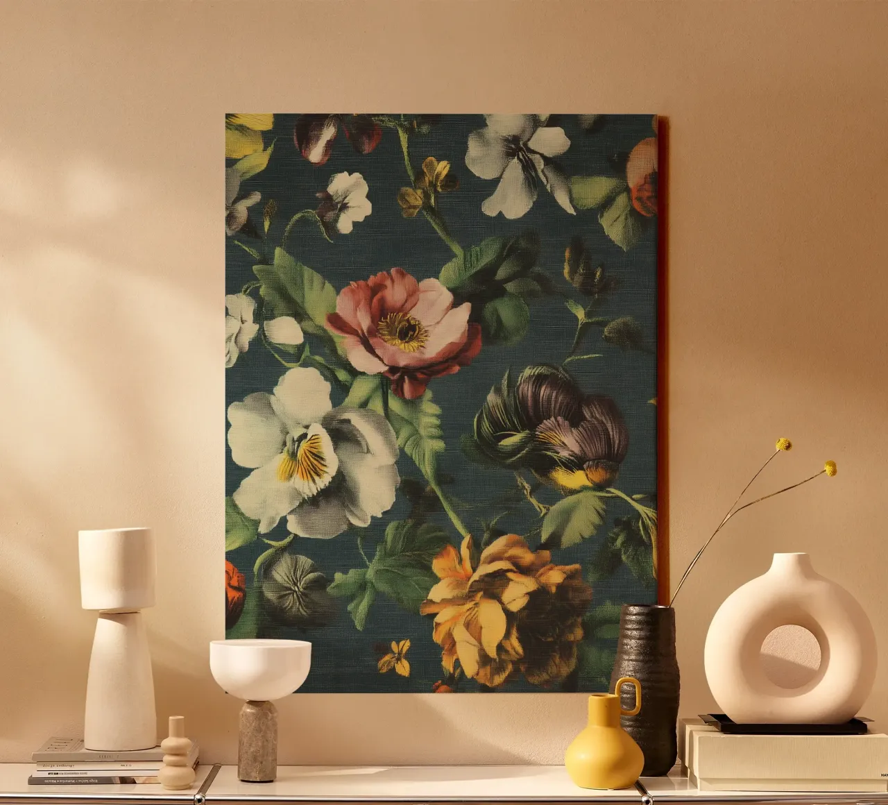 Bloemschilderen met textuur canvas met Baklijst van Carinaprint