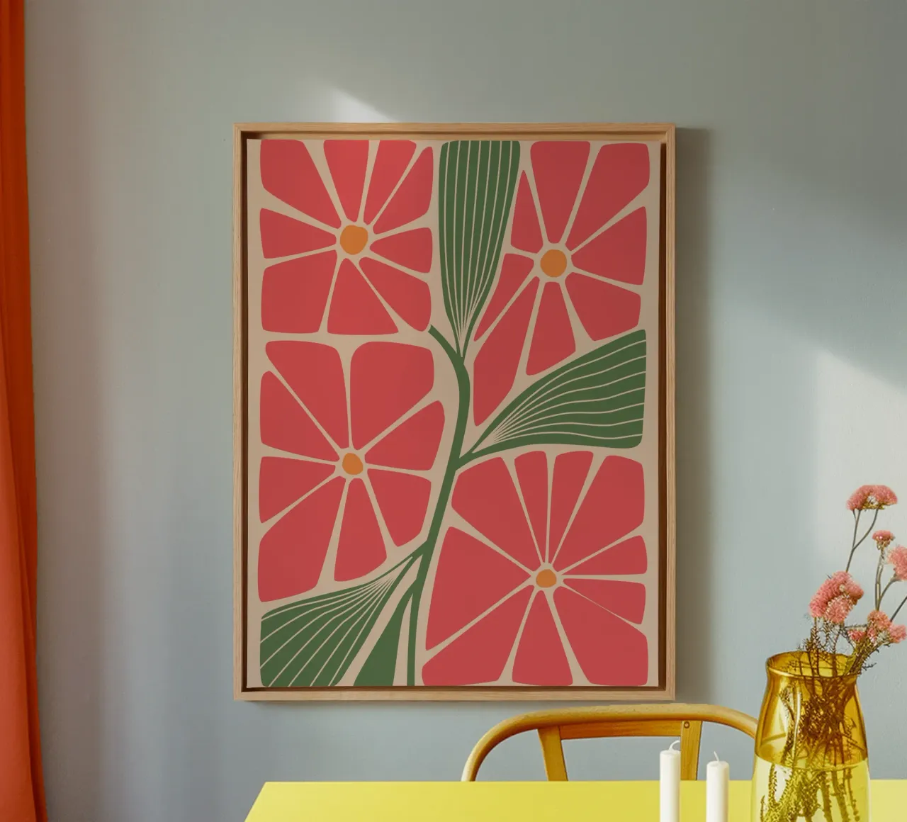 Retro bloemenontwerp - Moderne bloemsierkunst canvas van Whole©