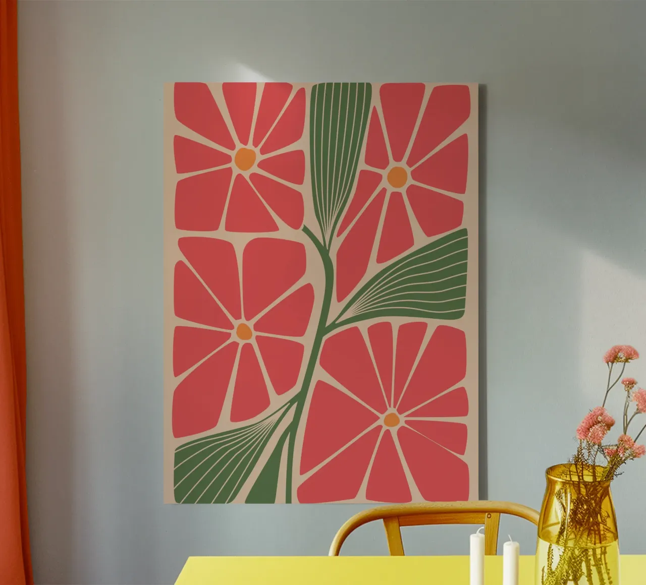 Retro bloemenontwerp - Moderne bloemsierkunst canvas van Whole©