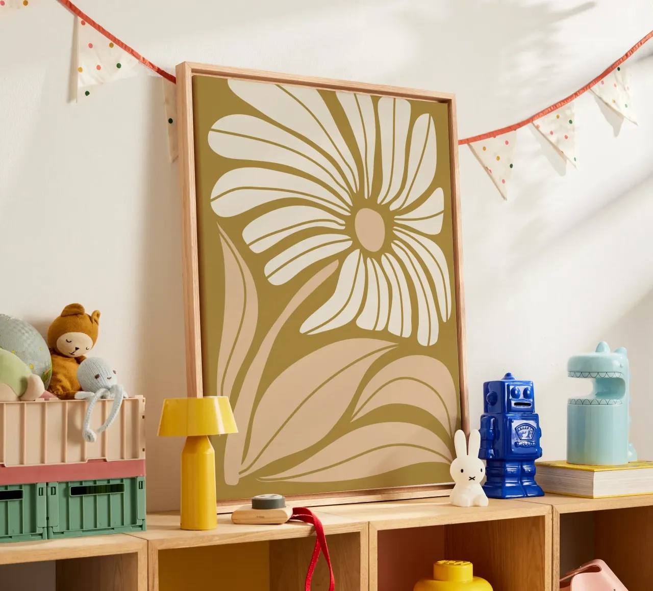 Retro bloem - Abstracte natuurkunst in aardetinten canvas van Whole©