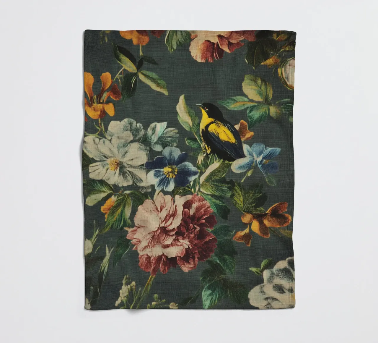 Fiori rinascimentali con uccello coperta in pile da Carinaprint
