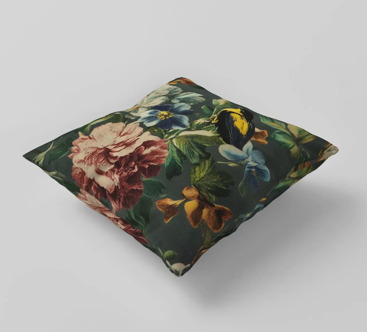 Fiori rinascimentali con uccello cuscino da Carinaprint