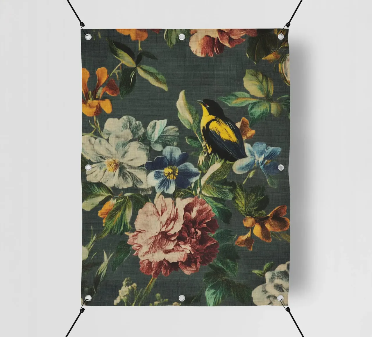 Fiori rinascimentali con uccello telo in pvc da Carinaprint