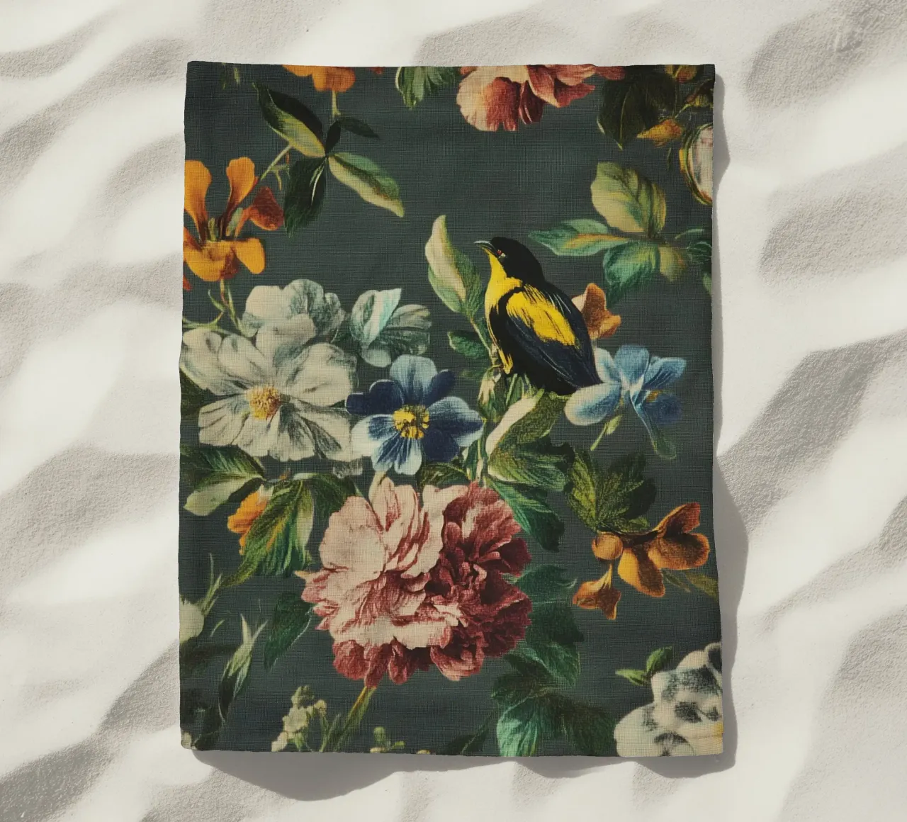 Fiori rinascimentali con uccello telo mare da Carinaprint
