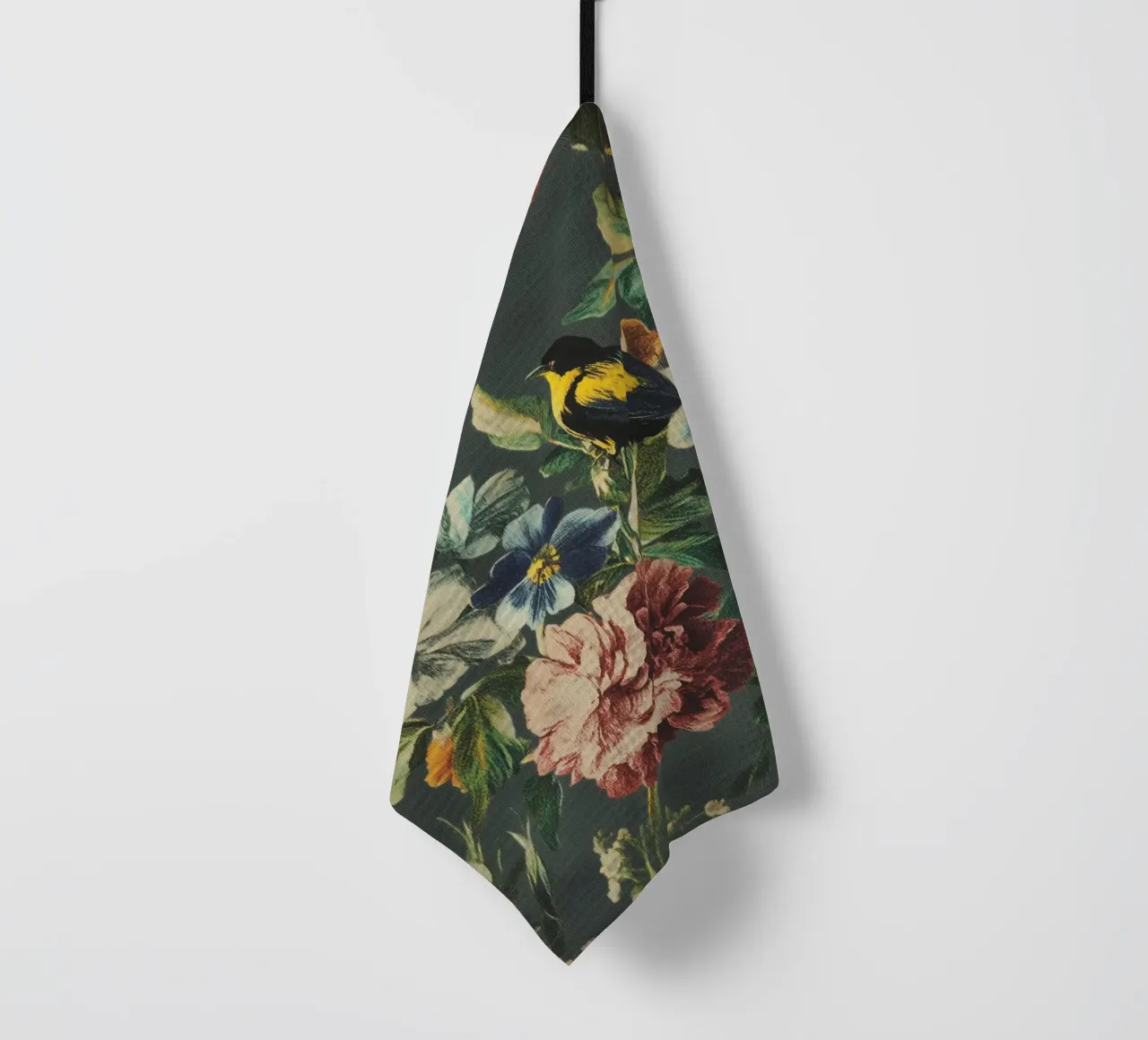 Fiori rinascimentali con uccello canovaccio da cucina da Carinaprint
