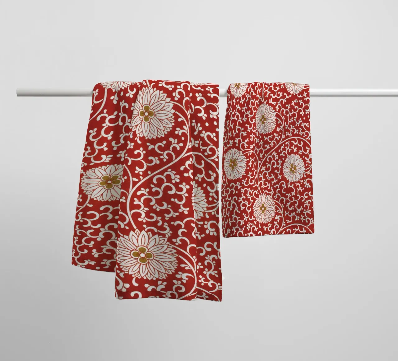 Oriental floral pattern - Elegant red design towel by Whole©