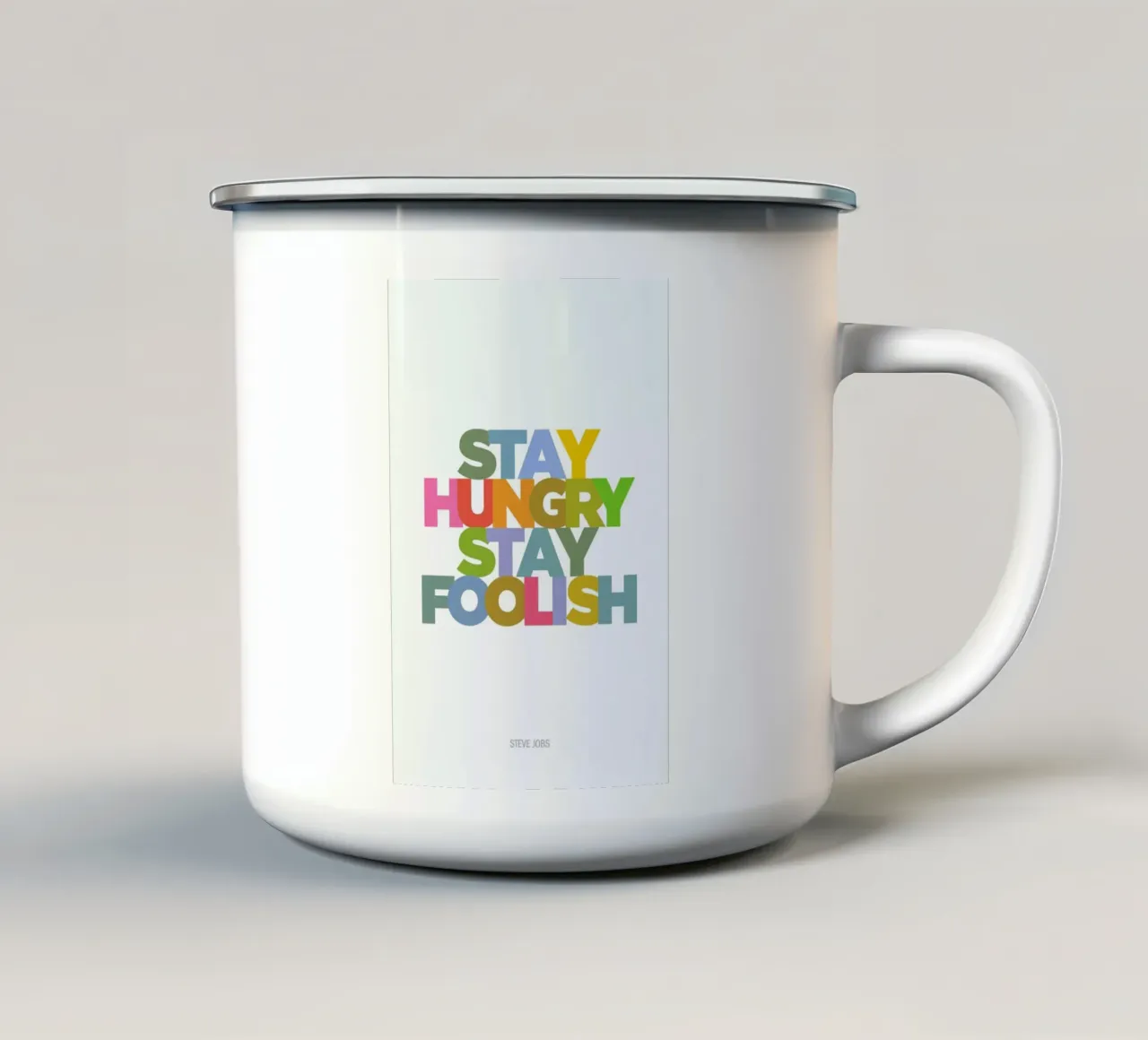 Stay hungry tazza in smalto da Visual Philosophy