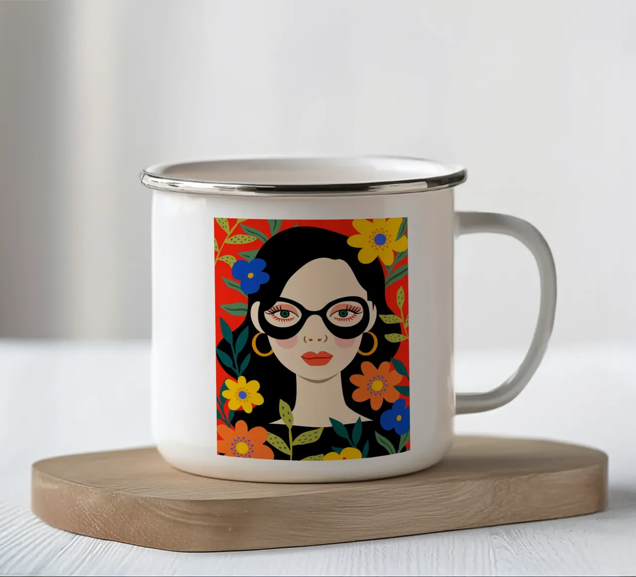 Ritratto moderno - Fiori Donna Illustrazione tazza in smalto da Whole©