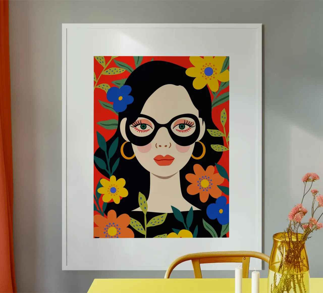 Ritratto moderno - Fiori Donna Illustrazione poster con telaio in alluminio da Whole©