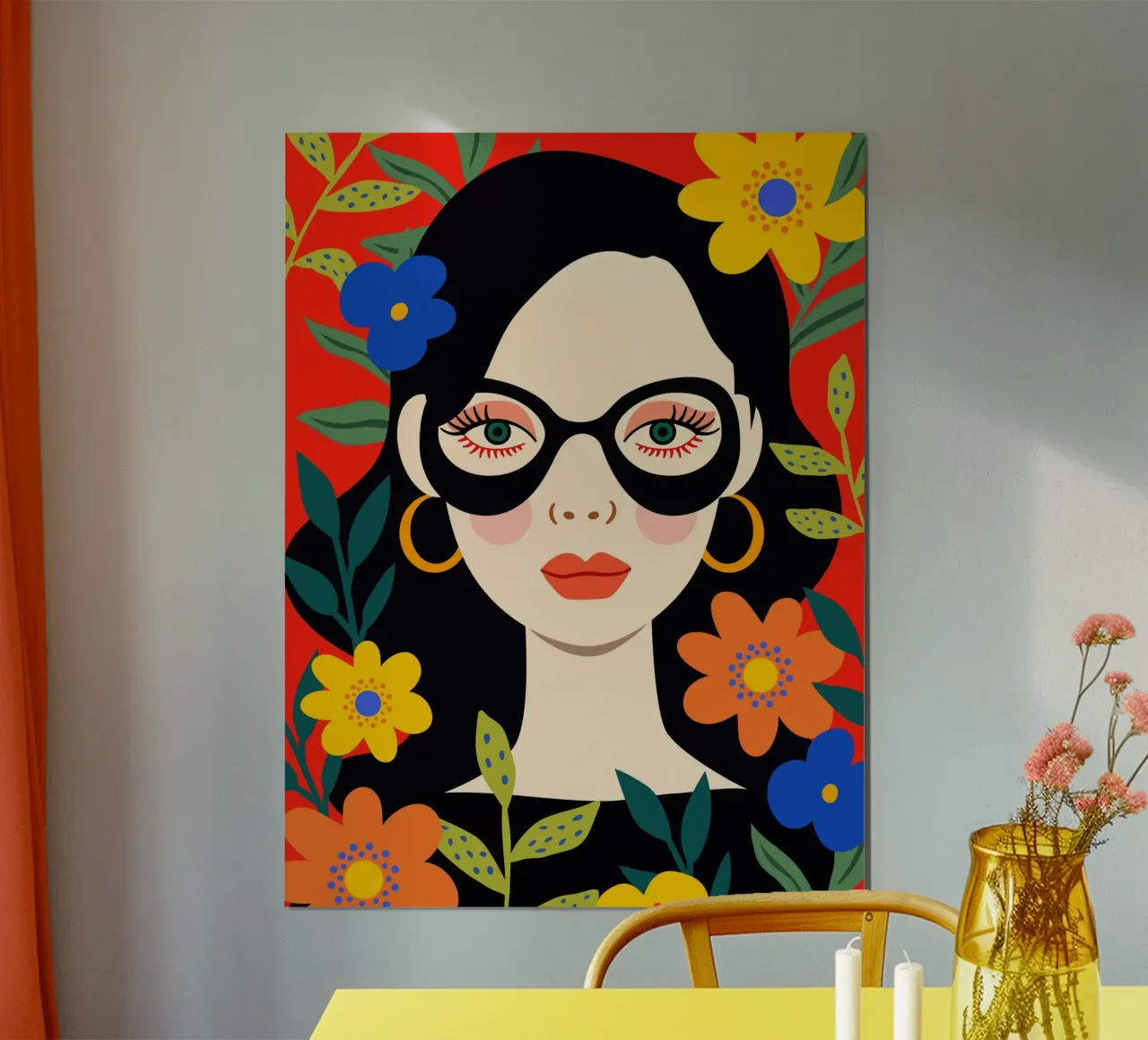 Ritratto moderno - Fiori Donna Illustrazione poster con telaio in alluminio da Whole©